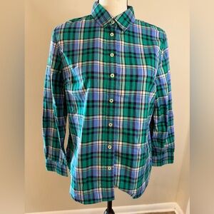 Talbots Green & Blue Plaid Long Sleeve Cotton Shirt 
Size MP